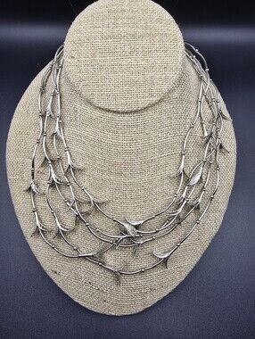 Cookie Lee Multi-Strand Silver Leaf Necklace